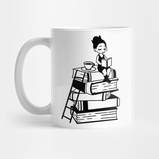 Bookworm Sitting on a Giant Pile of Books - Book Lover Mug